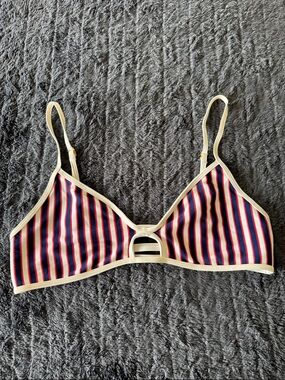 L space Striped white red  & Navy Bralette with white Trim